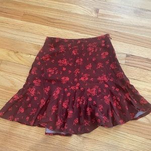 Free People - Red  Mini Skirt w/ Flowers - Size 0